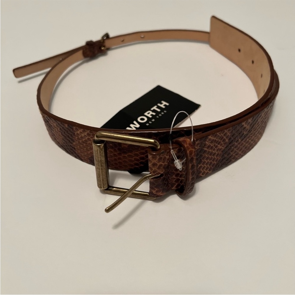 Worth NY Rust Embossed Snake Skin Python Double Buckle Leather Belt Size Small